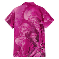 Pink Gradient Polynesia Jellyfish Family Matching Off Shoulder Short Dress and Hawaiian Shirt Plumeria Polynesian Tattoo Glowing Vibes