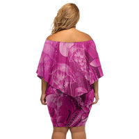 Pink Gradient Polynesia Jellyfish Family Matching Off Shoulder Short Dress and Hawaiian Shirt Plumeria Polynesian Tattoo Glowing Vibes