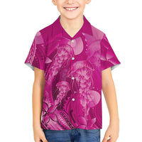 Pink Gradient Polynesia Jellyfish Family Matching Off Shoulder Short Dress and Hawaiian Shirt Plumeria Polynesian Tattoo Glowing Vibes
