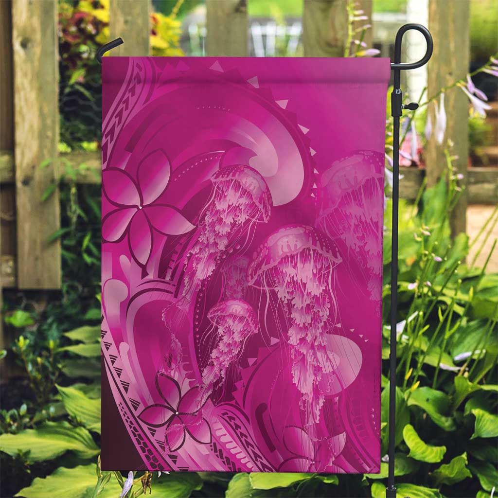 Pink Gradient Polynesia Jellyfish Garden Flag Plumeria Polynesian Tattoo Glowing Vibes
