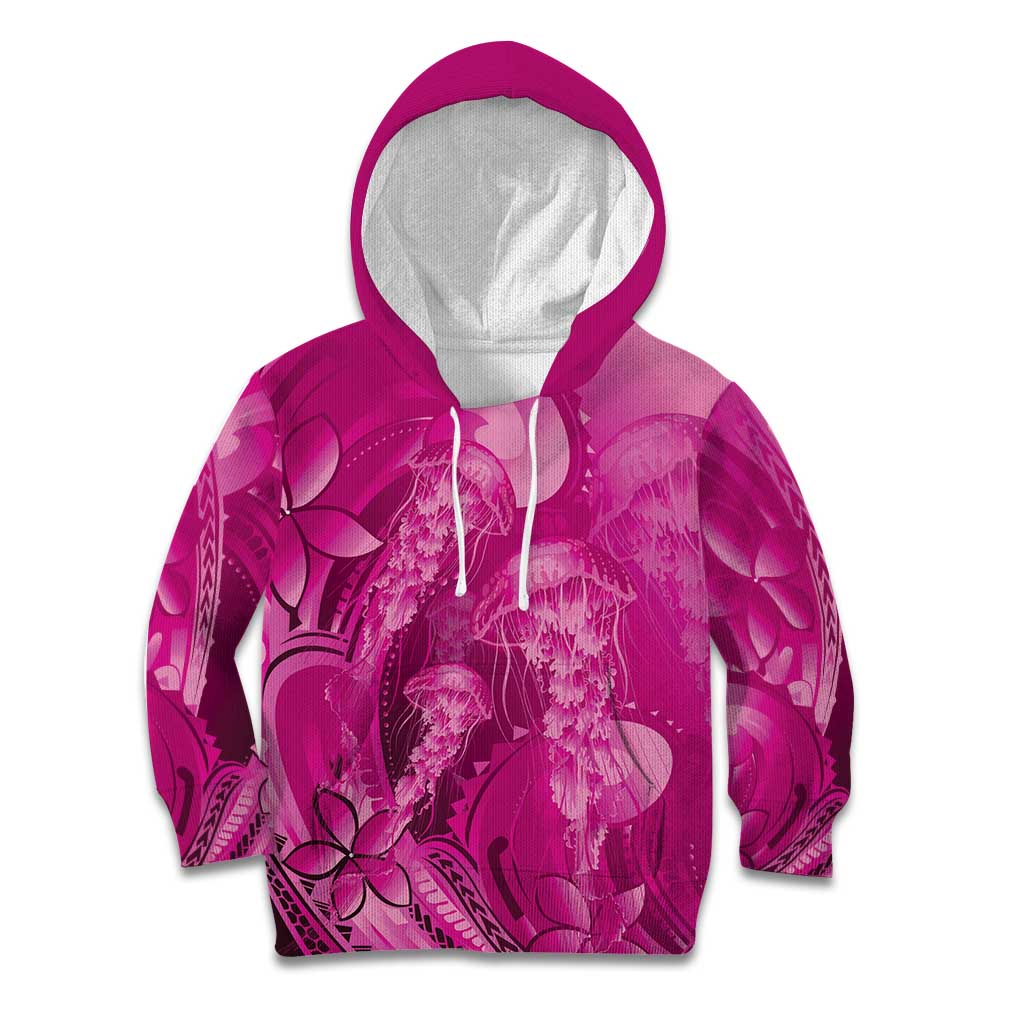 Pink Gradient Polynesia Jellyfish Kid Hoodie Plumeria Polynesian Tattoo Glowing Vibes