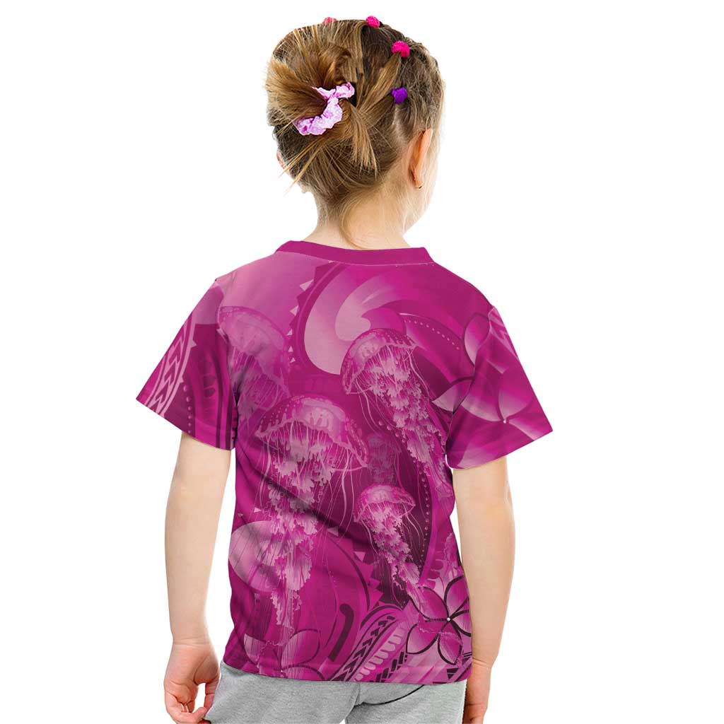Pink Gradient Polynesia Jellyfish Kid T Shirt Plumeria Polynesian Tattoo Glowing Vibes LT14 - Polynesian Pride