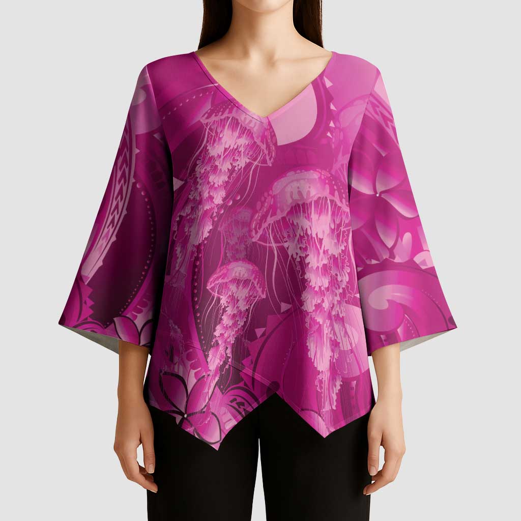 Pink Gradient Polynesia Jellyfish Kimono Sleeve Blouse Plumeria Polynesian Tattoo Glowing Vibes LT14 - Polynesian Pride