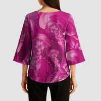 Pink Gradient Polynesia Jellyfish Kimono Sleeve Blouse Plumeria Polynesian Tattoo Glowing Vibes LT14 - Polynesian Pride