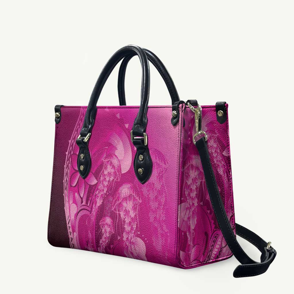 Pink Gradient Polynesia Jellyfish Leather Bag Plumeria Polynesian Tattoo Glowing Vibes