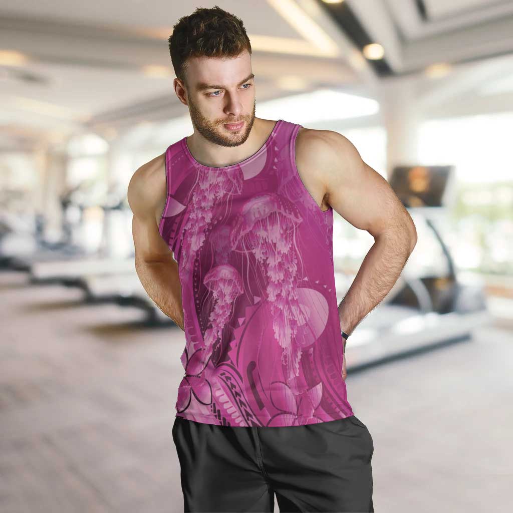 Pink Gradient Polynesia Jellyfish Men Tank Top Plumeria Polynesian Tattoo Glowing Vibes