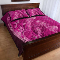 Pink Gradient Polynesia Jellyfish Quilt Bed Set Plumeria Polynesian Tattoo Glowing Vibes