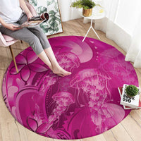 Pink Gradient Polynesia Jellyfish Round Carpet Plumeria Polynesian Tattoo Glowing Vibes LT14 - Polynesian Pride