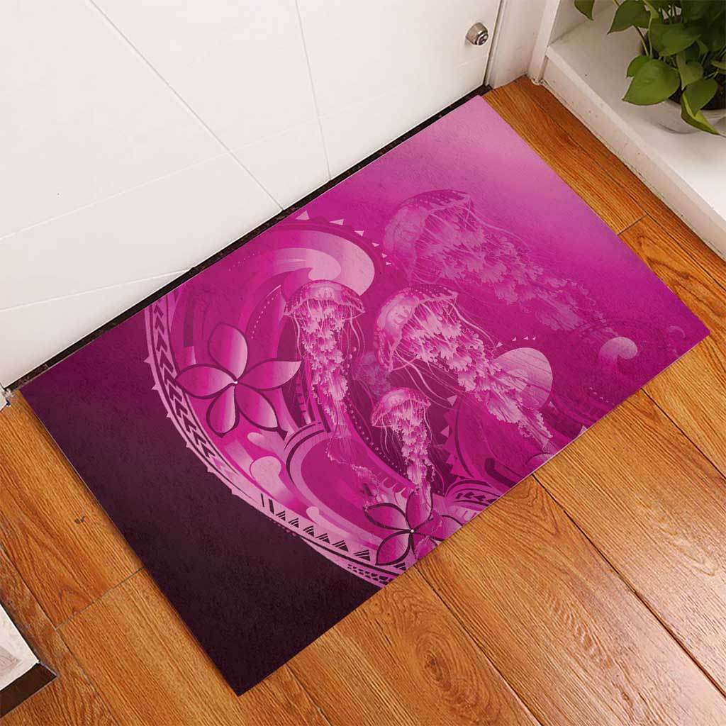 Pink Gradient Polynesia Jellyfish Rubber Doormat Plumeria Polynesian Tattoo Glowing Vibes LT14 - Polynesian Pride