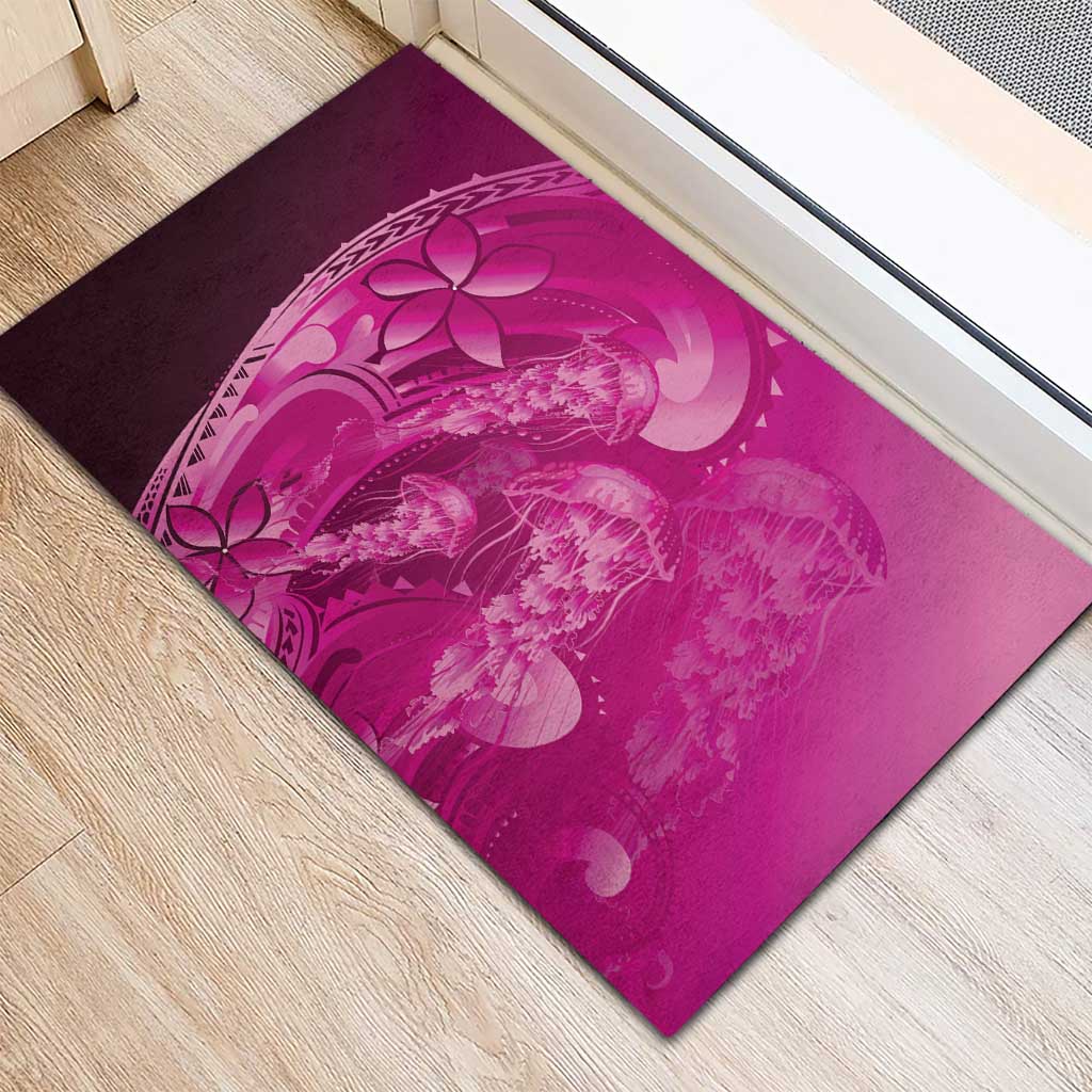 Pink Gradient Polynesia Jellyfish Rubber Doormat Plumeria Polynesian Tattoo Glowing Vibes LT14 - Polynesian Pride