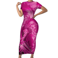 Pink Gradient Polynesia Jellyfish Short Sleeve Bodycon Dress Plumeria Polynesian Tattoo Glowing Vibes