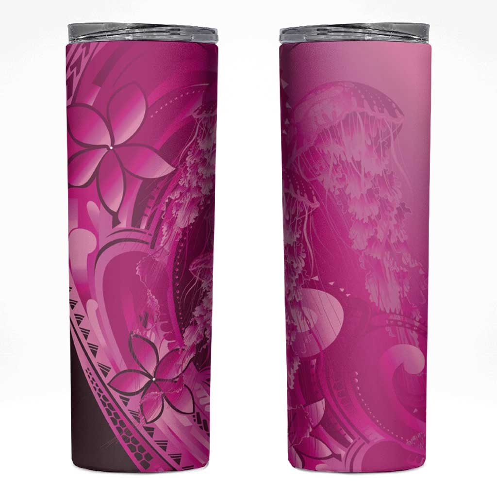Pink Gradient Polynesia Jellyfish Skinny Tumbler Plumeria Polynesian Tattoo Glowing Vibes LT14 Pink - Polynesian Pride