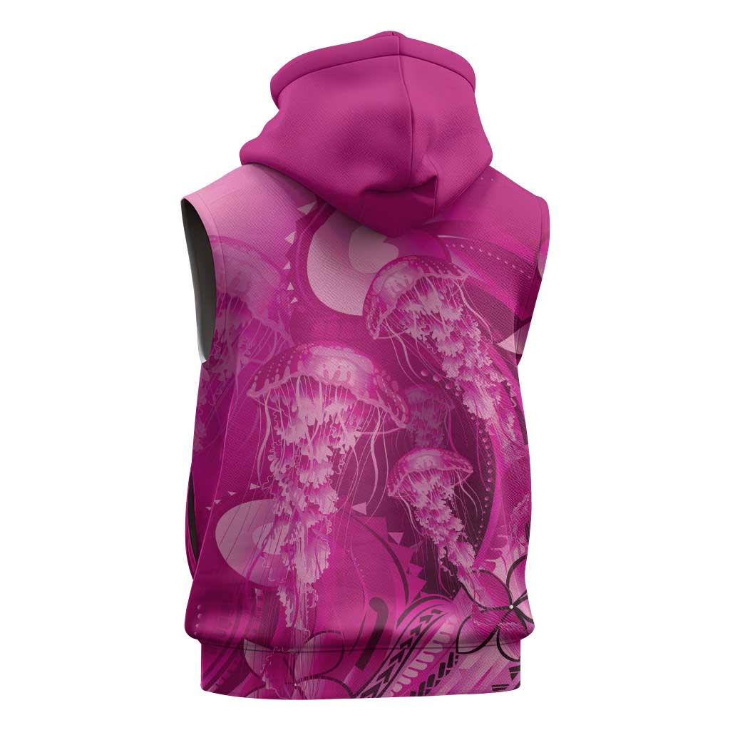 Pink Gradient Polynesia Jellyfish Sleeveless Hoodie Plumeria Polynesian Tattoo Glowing Vibes LT14 - Polynesian Pride
