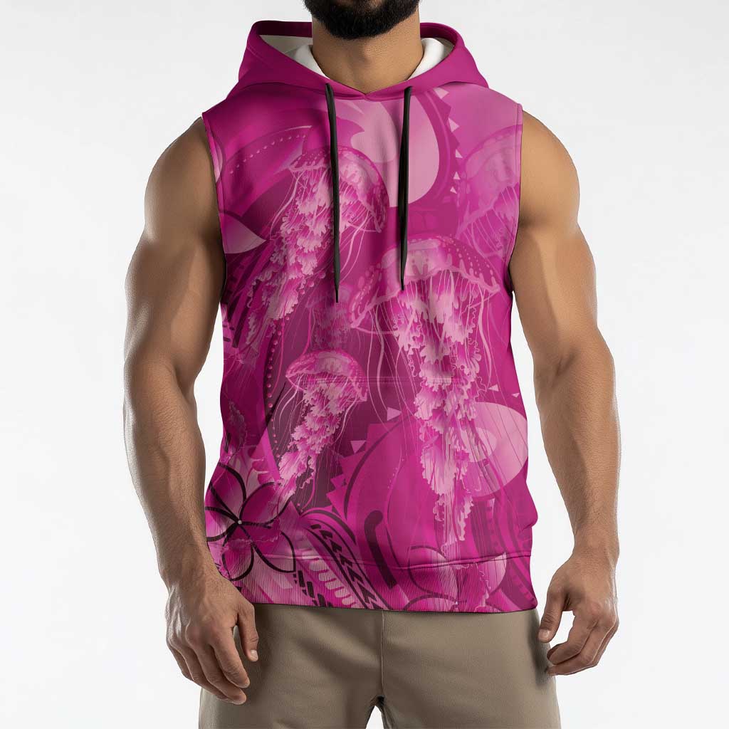 Pink Gradient Polynesia Jellyfish Sleeveless Hoodie Plumeria Polynesian Tattoo Glowing Vibes LT14 - Polynesian Pride