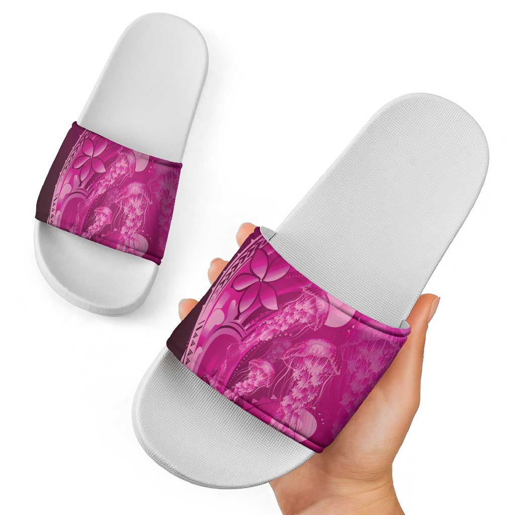 Pink Gradient Polynesia Jellyfish Slide Sandals Plumeria Polynesian Tattoo Glowing Vibes LT14 - Polynesian Pride