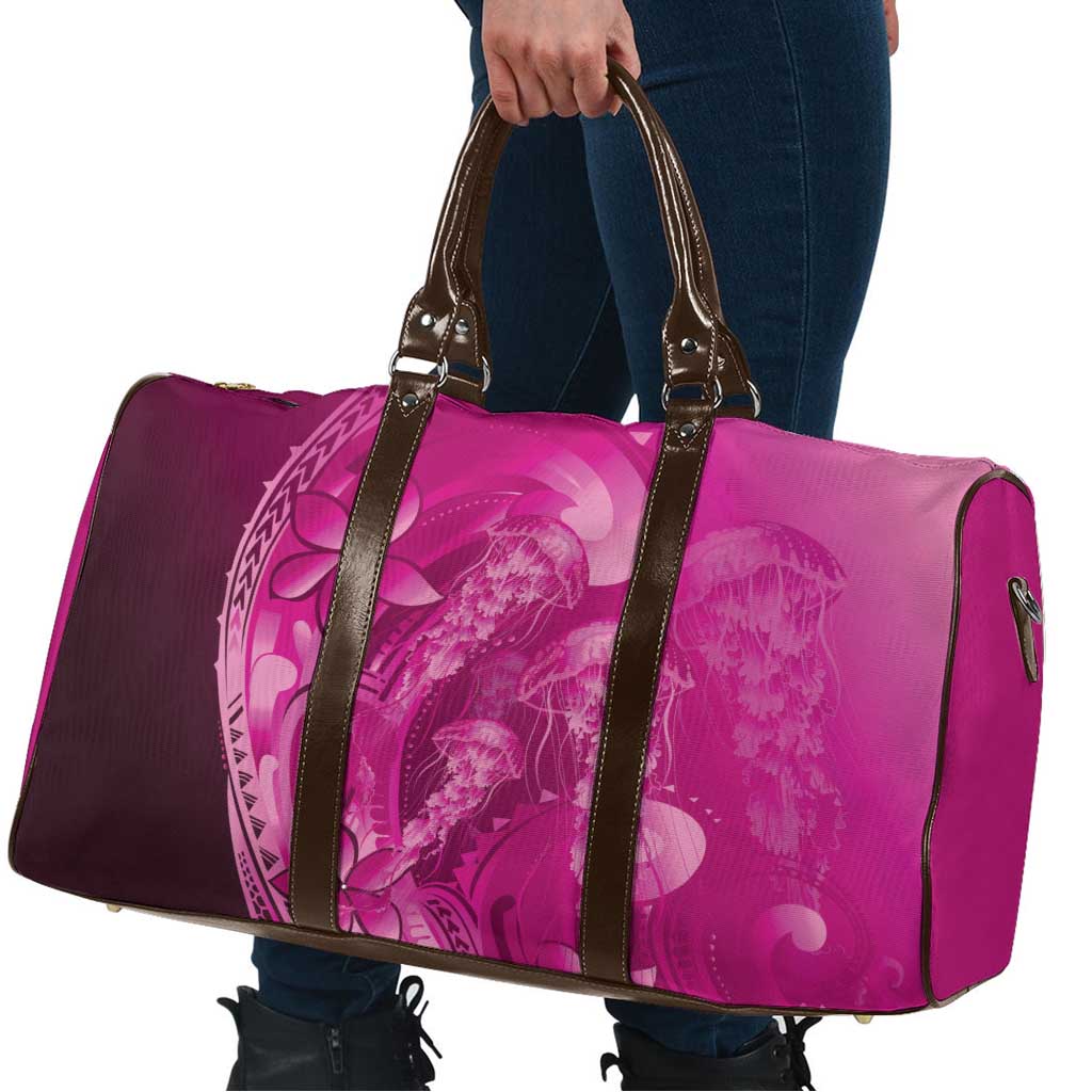 Pink Gradient Polynesia Jellyfish Travel Bag Plumeria Polynesian Tattoo Glowing Vibes