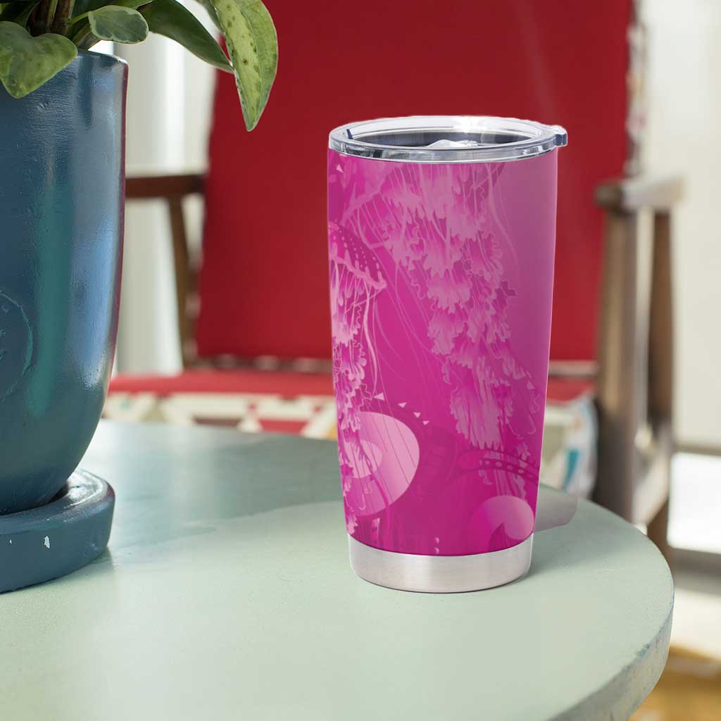 Pink Gradient Polynesia Jellyfish Tumbler Cup Plumeria Polynesian Tattoo Glowing Vibes