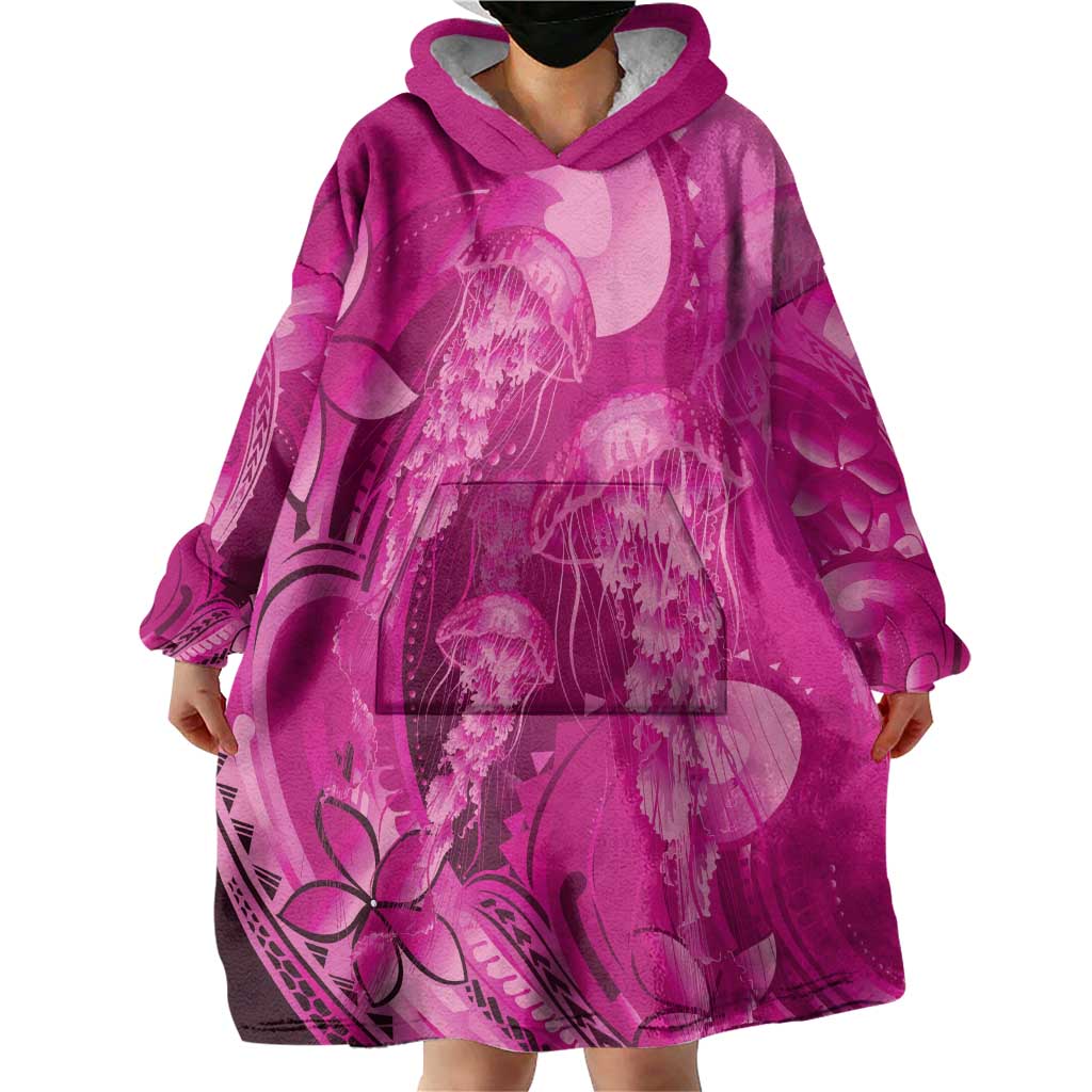 Pink Gradient Polynesia Jellyfish Wearable Blanket Hoodie Plumeria Polynesian Tattoo Glowing Vibes LT14 - Polynesian Pride