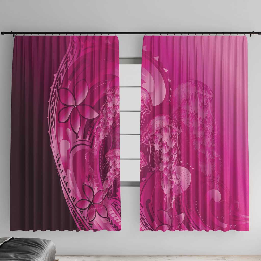 Pink Gradient Polynesia Jellyfish Window Curtain Plumeria Polynesian Tattoo Glowing Vibes LT14 With Hooks Pink - Polynesian Pride