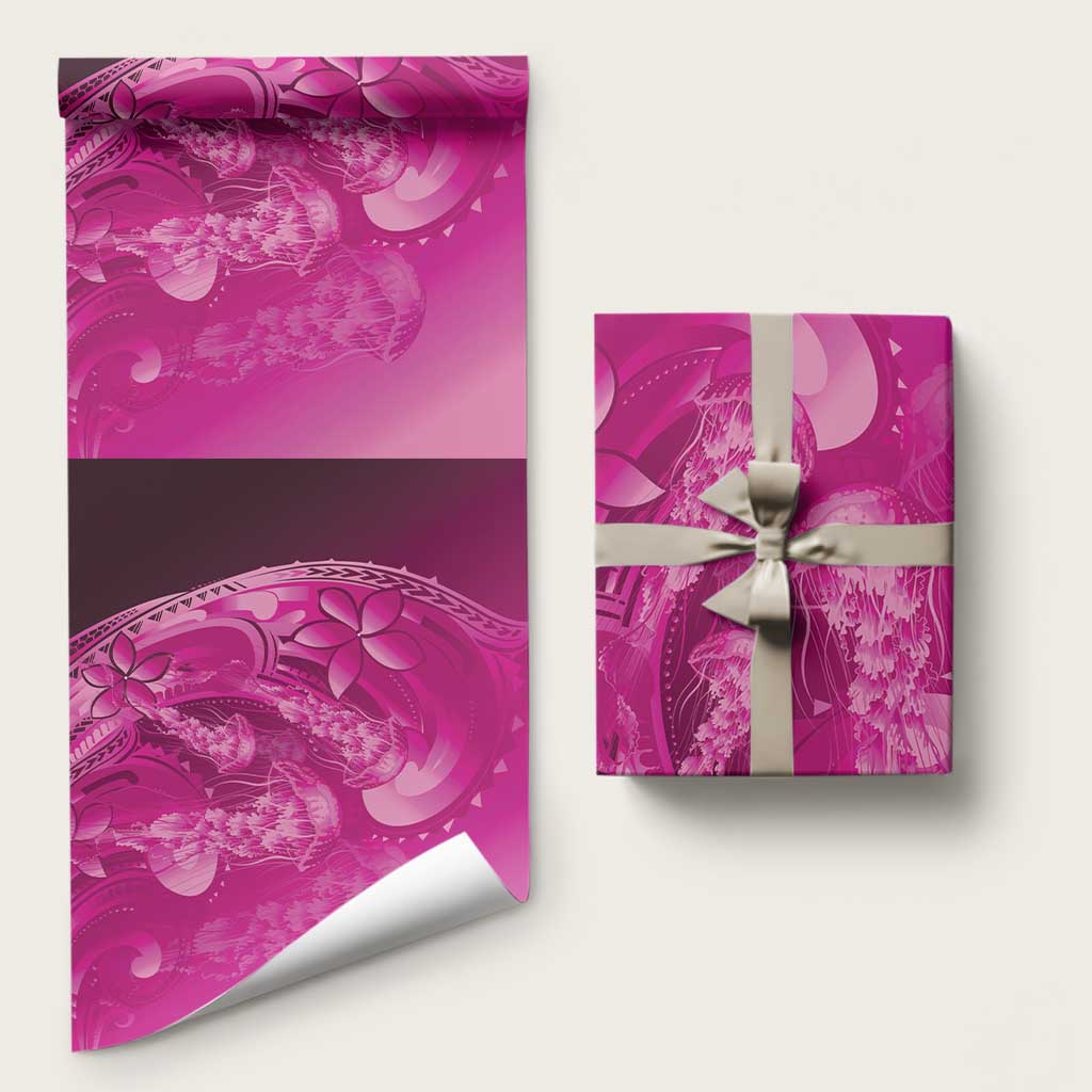 Pink Gradient Polynesia Jellyfish Wrapping Paper Plumeria Polynesian Tattoo Glowing Vibes LT14 58" × 23" Pink - Polynesian Pride