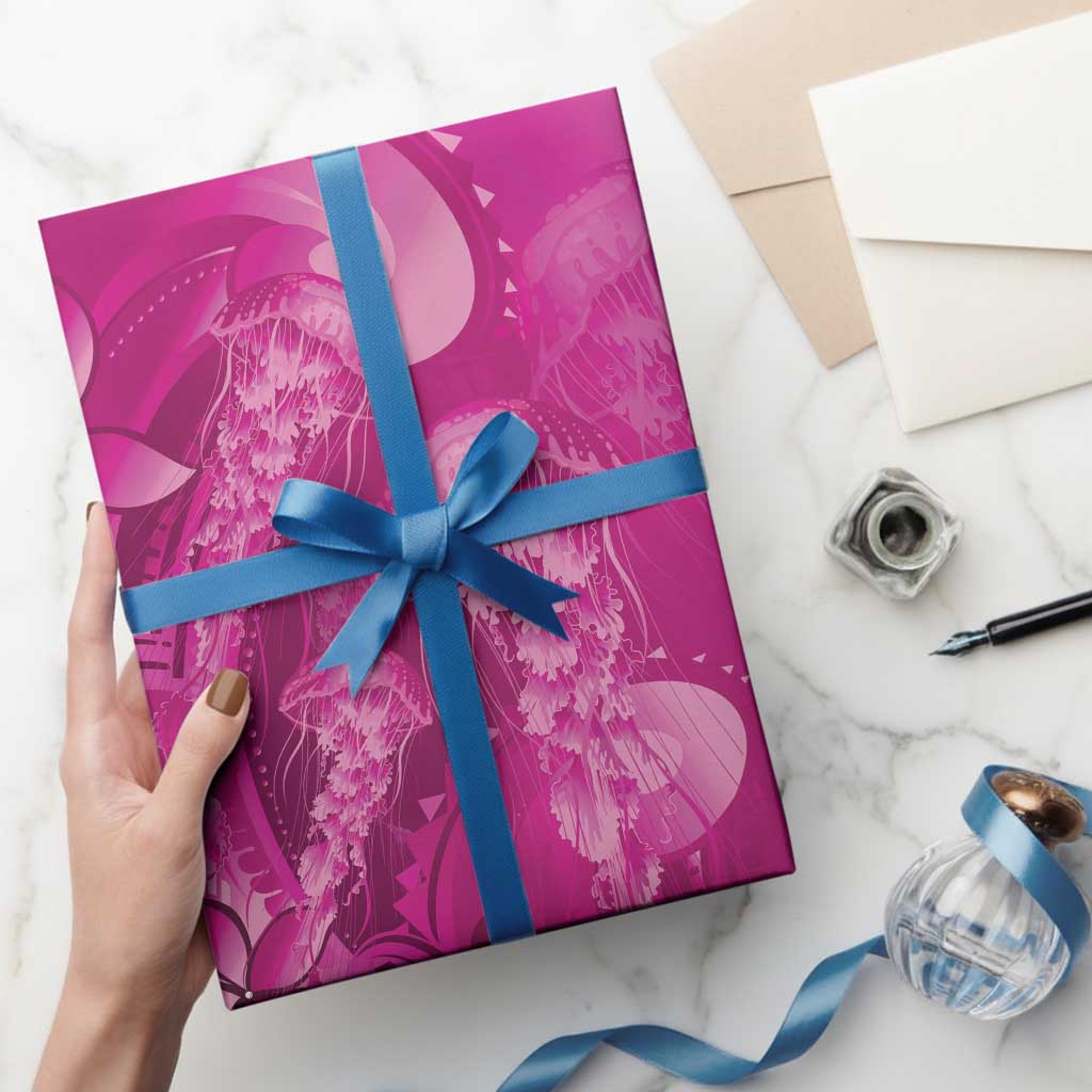 Pink Gradient Polynesia Jellyfish Wrapping Paper Plumeria Polynesian Tattoo Glowing Vibes LT14 - Polynesian Pride