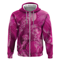 Pink Gradient Polynesia Jellyfish Zip Hoodie Plumeria Polynesian Tattoo Glowing Vibes