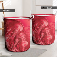 Red Gradient Polynesia Jellyfish Laundry Basket Plumeria Polynesian Tattoo Glowing Vibes