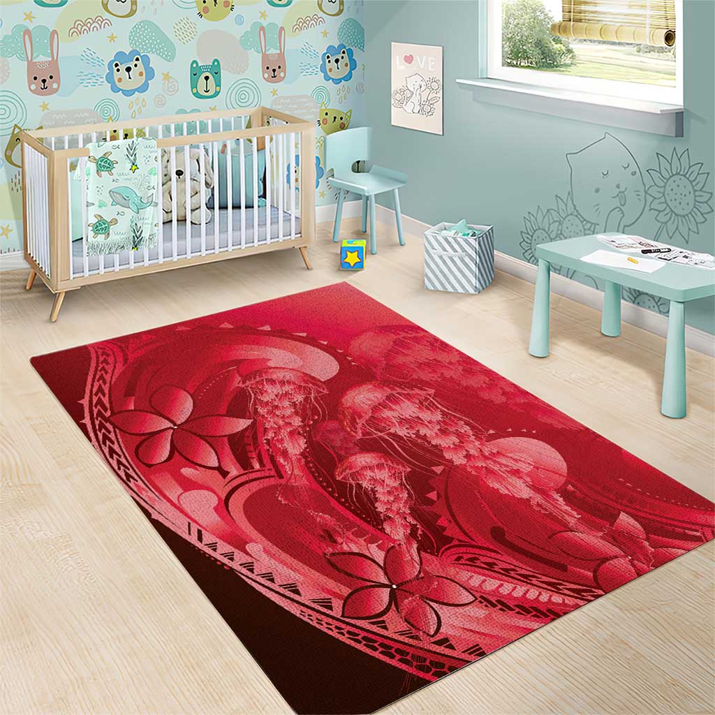 Red Gradient Polynesia Jellyfish Area Rug Plumeria Polynesian Tattoo Glowing Vibes LT14 - Polynesian Pride