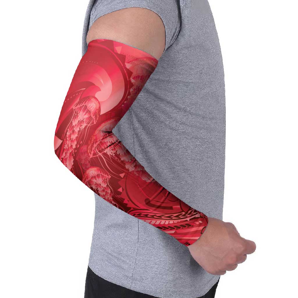 Red Gradient Polynesia Jellyfish Arm Sleeves Plumeria Polynesian Tattoo Glowing Vibes LT14 - Polynesian Pride
