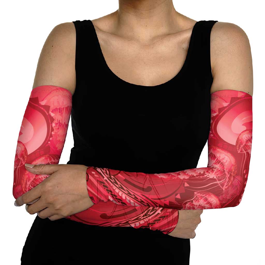 Red Gradient Polynesia Jellyfish Arm Sleeves Plumeria Polynesian Tattoo Glowing Vibes LT14 - Polynesian Pride