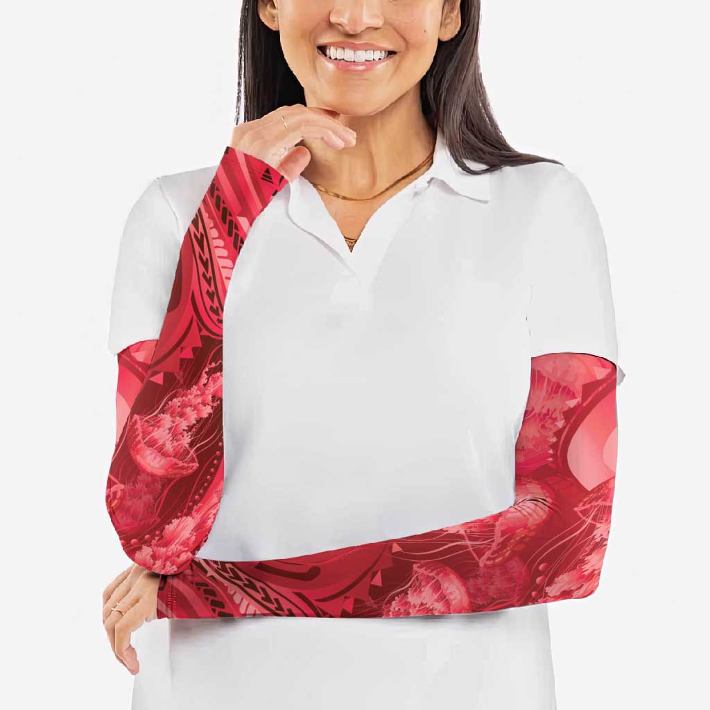 Red Gradient Polynesia Jellyfish Arm Sleeves Plumeria Polynesian Tattoo Glowing Vibes LT14 - Polynesian Pride