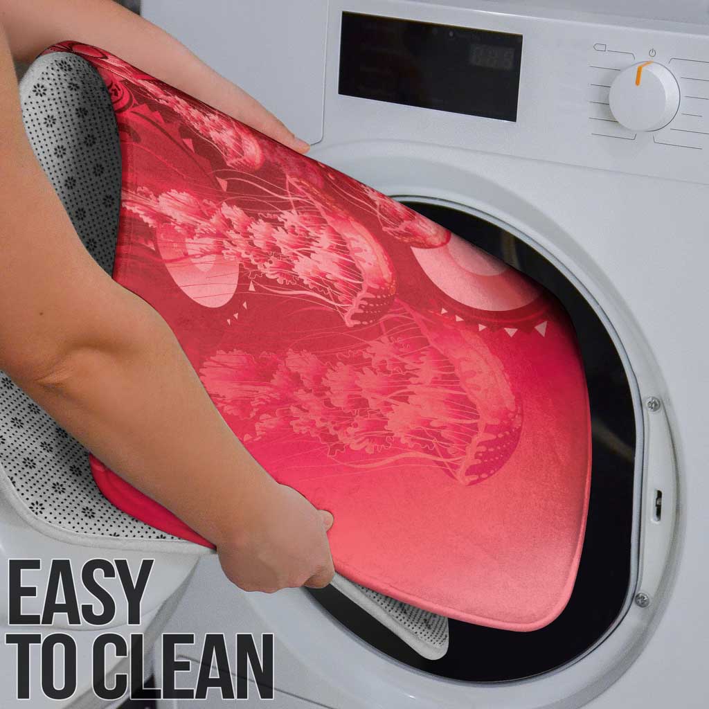 Red Gradient Polynesia Jellyfish Bathroom Set Plumeria Polynesian Tattoo Glowing Vibes