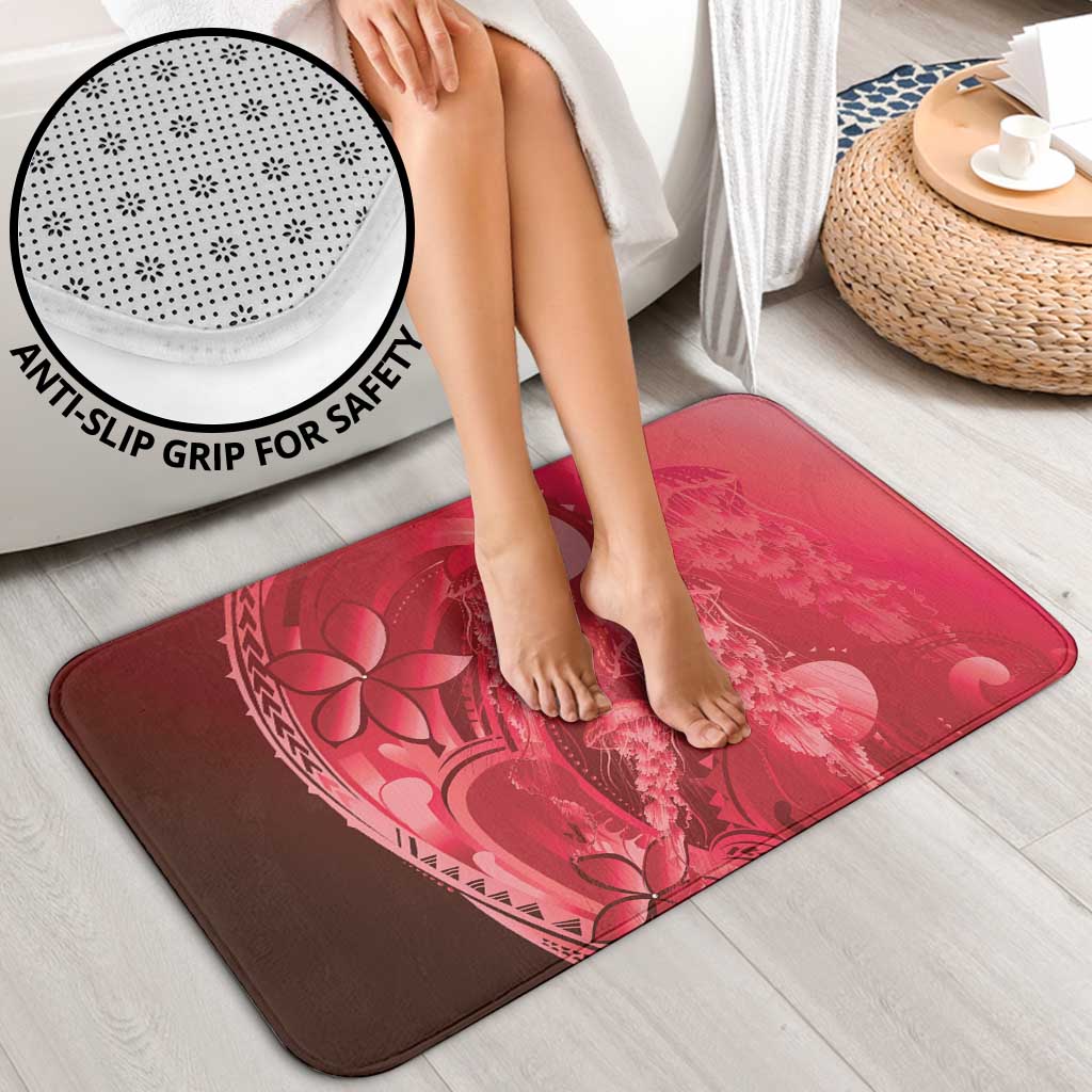 Red Gradient Polynesia Jellyfish Bathroom Set Plumeria Polynesian Tattoo Glowing Vibes