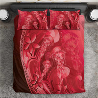 Red Gradient Polynesia Jellyfish Bedding Set Plumeria Polynesian Tattoo Glowing Vibes