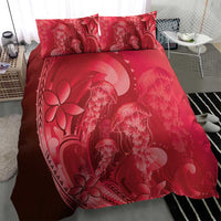 Red Gradient Polynesia Jellyfish Bedding Set Plumeria Polynesian Tattoo Glowing Vibes
