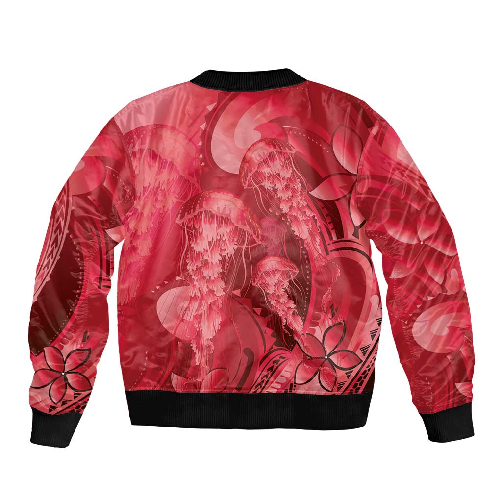 Red Gradient Polynesia Jellyfish Bomber Jacket Plumeria Polynesian Tattoo Glowing Vibes LT14 - Polynesian Pride