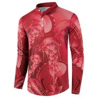 Red Gradient Polynesia Jellyfish Button Sweatshirt Plumeria Polynesian Tattoo Glowing Vibes LT14 - Polynesian Pride