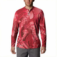 Red Gradient Polynesia Jellyfish Button Sweatshirt Plumeria Polynesian Tattoo Glowing Vibes LT14 - Polynesian Pride