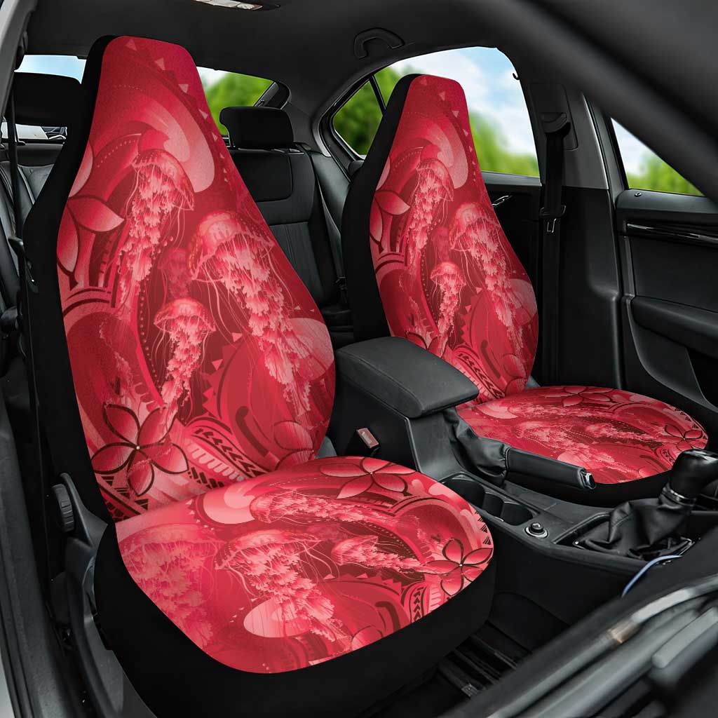 Red Gradient Polynesia Jellyfish Car Seat Cover Plumeria Polynesian Tattoo Glowing Vibes