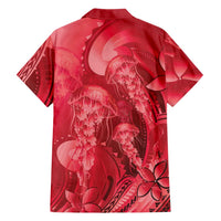 Red Gradient Polynesia Jellyfish Family Matching Off Shoulder Short Dress and Hawaiian Shirt Plumeria Polynesian Tattoo Glowing Vibes