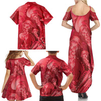 Red Gradient Polynesia Jellyfish Family Matching Summer Maxi Dress and Hawaiian Shirt Plumeria Polynesian Tattoo Glowing Vibes