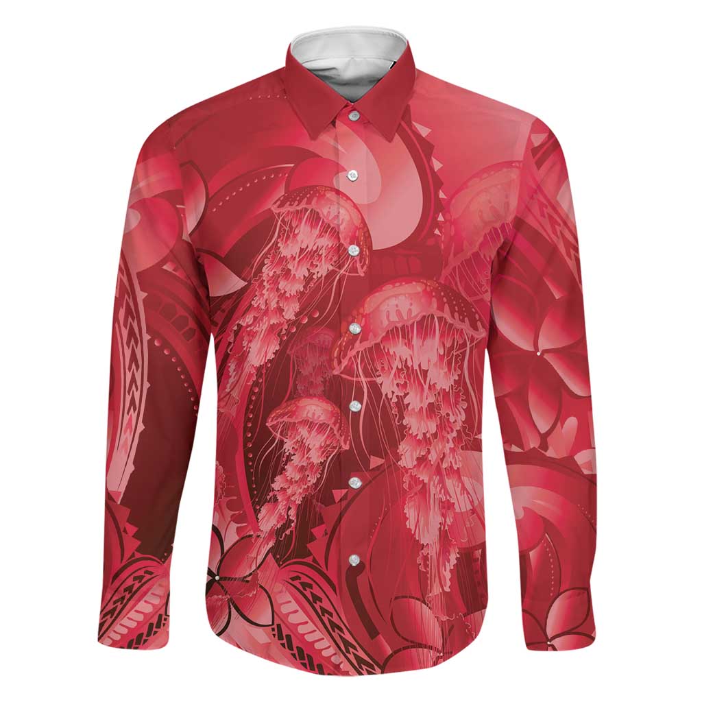 Red Gradient Polynesia Jellyfish Family Matching Summer Maxi Dress and Hawaiian Shirt Plumeria Polynesian Tattoo Glowing Vibes