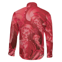 Red Gradient Polynesia Jellyfish Family Matching Summer Maxi Dress and Hawaiian Shirt Plumeria Polynesian Tattoo Glowing Vibes
