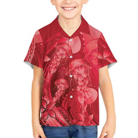 Red Gradient Polynesia Jellyfish Family Matching Summer Maxi Dress and Hawaiian Shirt Plumeria Polynesian Tattoo Glowing Vibes