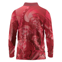 Red Gradient Polynesia Jellyfish Long Sleeve Polo Shirt Plumeria Polynesian Tattoo Glowing Vibes