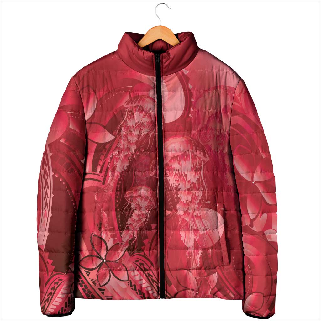 Red Gradient Polynesia Jellyfish Padded Jacket Plumeria Polynesian Tattoo Glowing Vibes