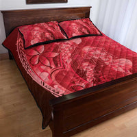 Red Gradient Polynesia Jellyfish Quilt Bed Set Plumeria Polynesian Tattoo Glowing Vibes
