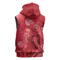 Red Gradient Polynesia Jellyfish Sleeveless Zip Hoodie Plumeria Polynesian Tattoo Glowing Vibes LT14 - Polynesian Pride