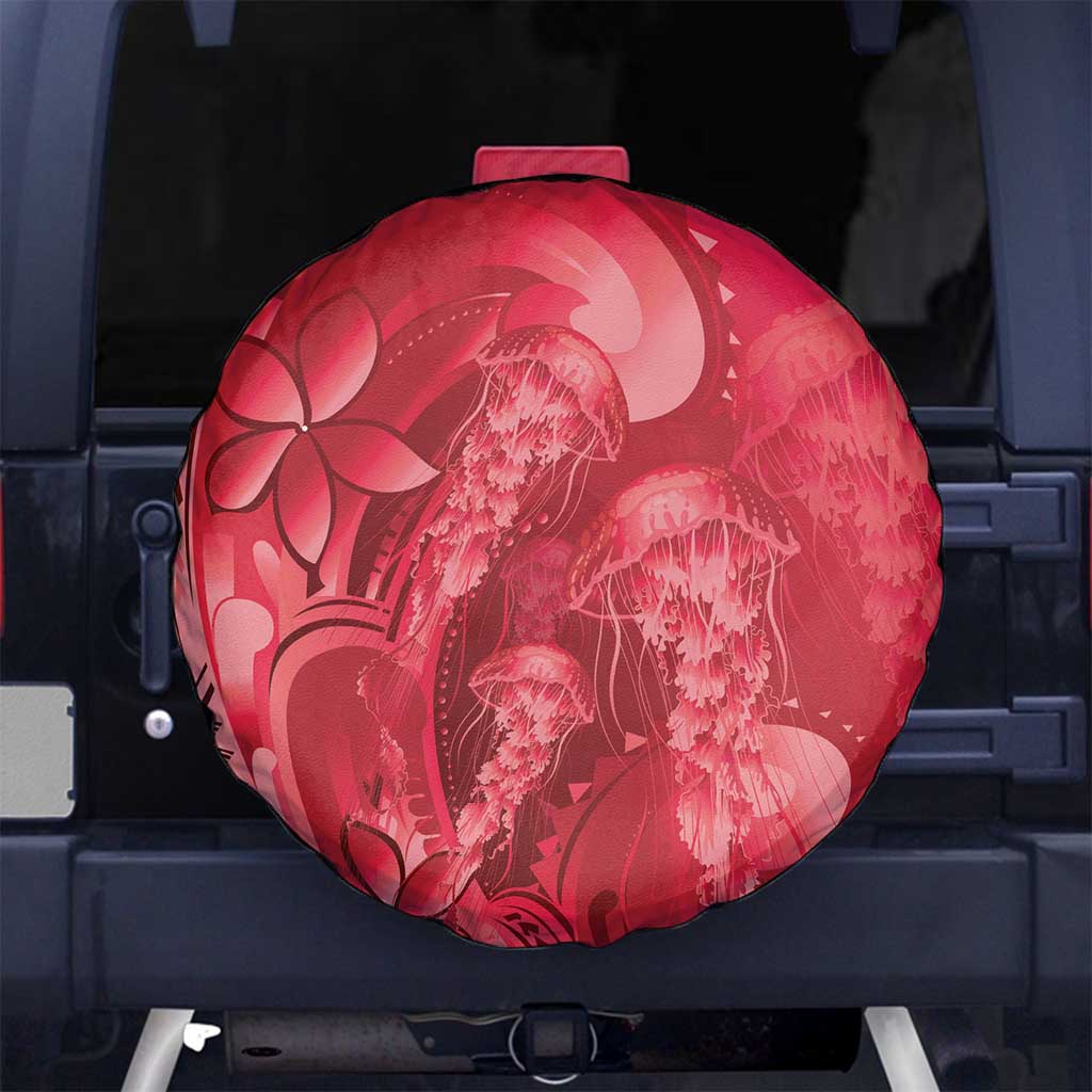 Red Gradient Polynesia Jellyfish Spare Tire Cover Plumeria Polynesian Tattoo Glowing Vibes