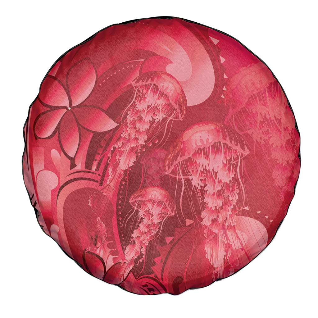 Red Gradient Polynesia Jellyfish Spare Tire Cover Plumeria Polynesian Tattoo Glowing Vibes
